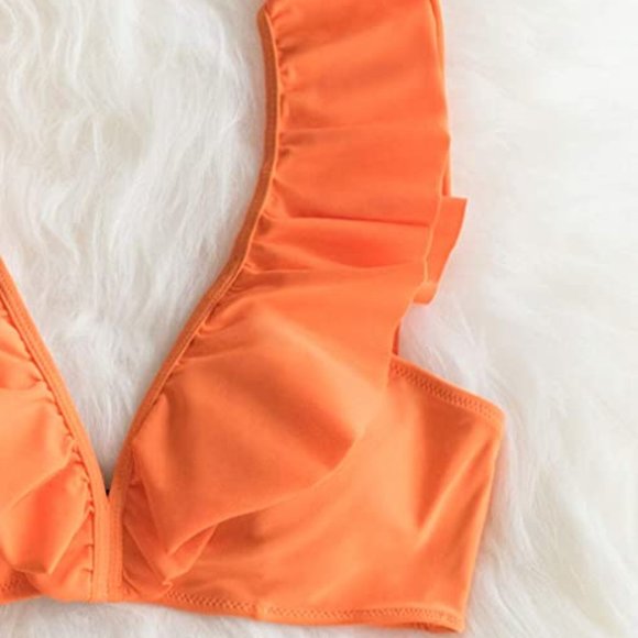 CUPSHE Orange Ruffle Bikini with Floral Bottom NEW WITH TAGS! - Picture 10 of 16